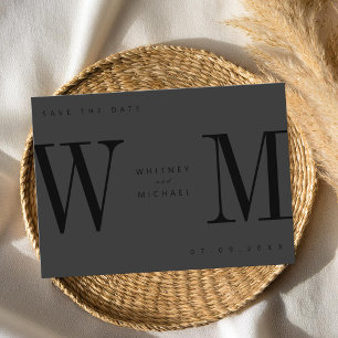 Moderne Matte Black Minimalistisch Monogram Weddin Save The Date