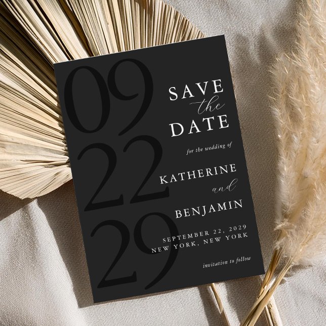 Moderne Matte Black Minimalistisch Wedding Save The Date (Von Creator hochgeladen)