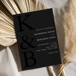 Moderne Matte Black Monogram Minimalistisch Weddin Einladung