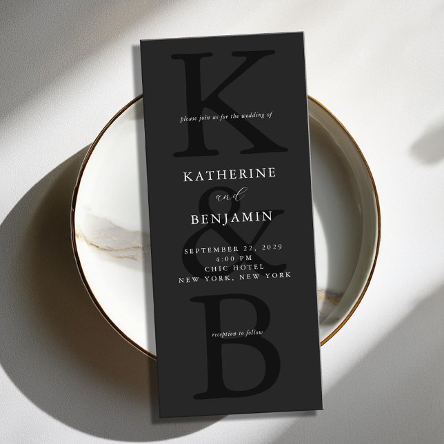 Moderne Matte Black Monogram Minimalistisch Weddin Einladung (Von Creator hochgeladen)