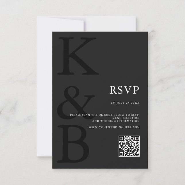 Moderne Matte Black Monogram Minimalistisch Weddin RSVP Karte (Vorderseite)