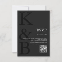 Moderne Matte Black Monogram Minimalistisch Weddin