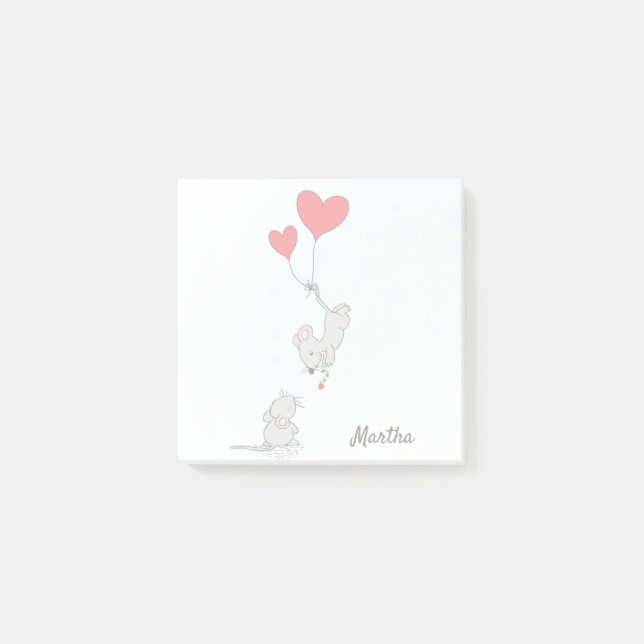 Moderne Mäuse Wasserfarbe Blau Niedlich Post-it Klebezettel (Vorderseite)