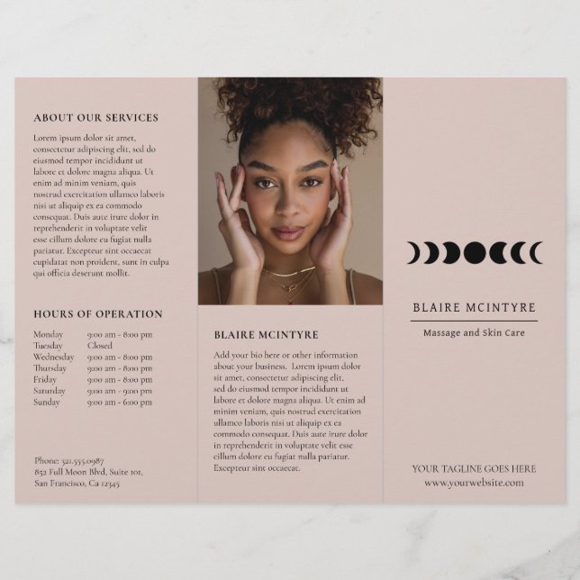 Moderne Mauve Moon Phases Elegante Tri-fold Brosch (Vorderseite)