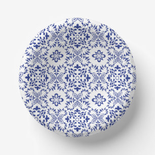 Moderne mediterrane blaue Mosaik-Hochzeit Pappteller