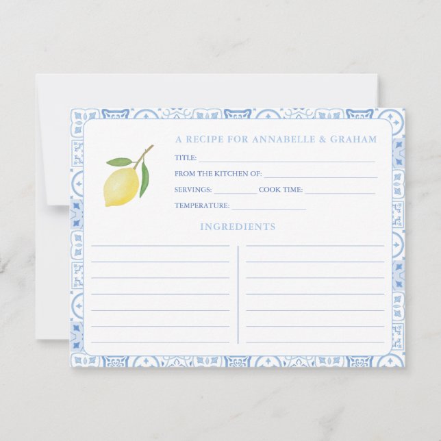 Moderne mediterrane Brautparty-Rezept-Karte Einladung (Vorderseite)