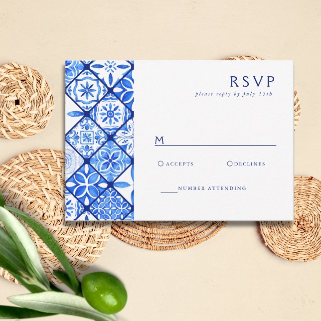 Moderne mediterrane Hochzeit RSVP Karte (Von Creator hochgeladen)