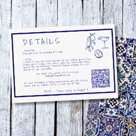 Moderne mediterrane Hochzeitdetails QR-Code Begleitkarte