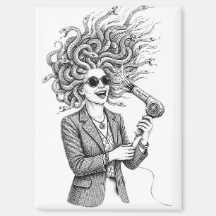 Moderne Medusa mit Haartrockner Lustige Mythologie Magnet