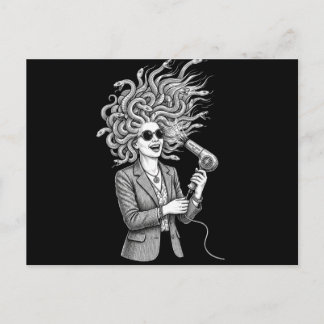 Moderne Medusa mit Haartrockner Lustige Mythologie Postkarte