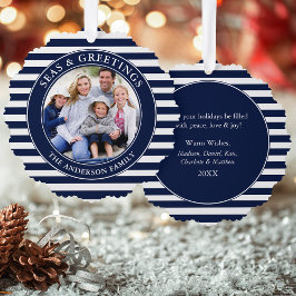 Moderne Meere und Grüße Foto Blaue Streifen Ornament Karte