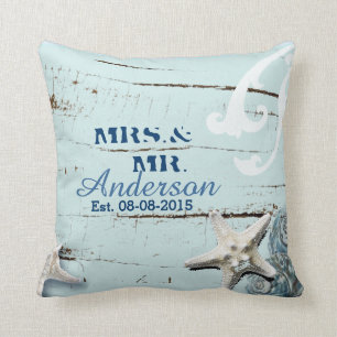Moderne Meeres-Shells Beach Hochzeit Kissen