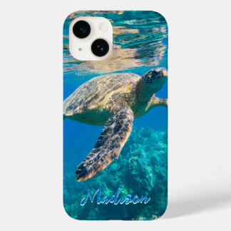 Moderne Meeresschildkröte Unterwasser Personalisie Case-Mate iPhone 14 Hülle