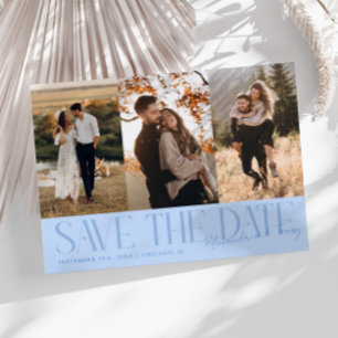 Moderne Mehrfach-Foto-Paar-Unterschrift Eisblau Save The Date