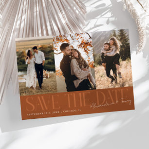 Moderne Mehrfach-Foto-Unterschrift des Paares Terr Save The Date