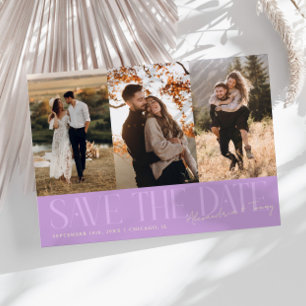 Moderne Mehrfach-Foto-Unterschrift des Paares Wist Save The Date
