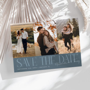 Moderne Mehrfach-Foto-Unterschrift-Schieferblau fü Save The Date