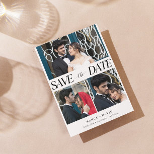 Moderne Mehrfach-Fotocollage Weiße Hochzeit Save The Date