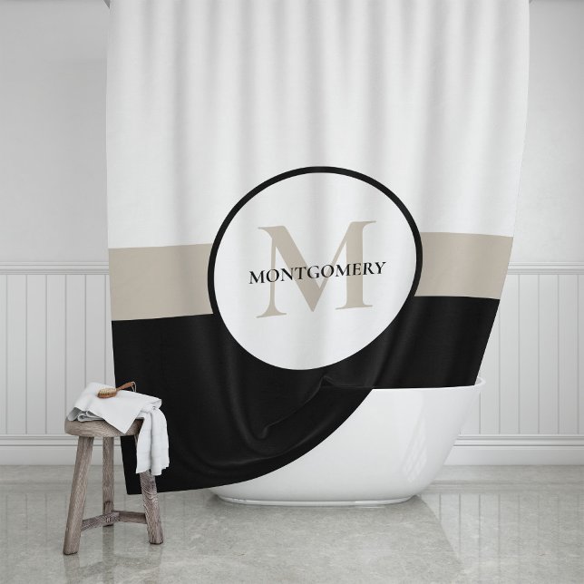 Moderne Mehrfarbenstreifen mit Monogramm Duschvorhang (Von Creator hochgeladen)