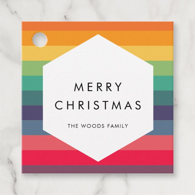 Moderne Mehrfarbig Geometrie Frohe Weihnachten Geschenkanhänger (Vorderseite)