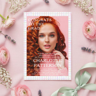 Moderne Mehrfarbig Gingham Foto Abschlussfeier Einladung