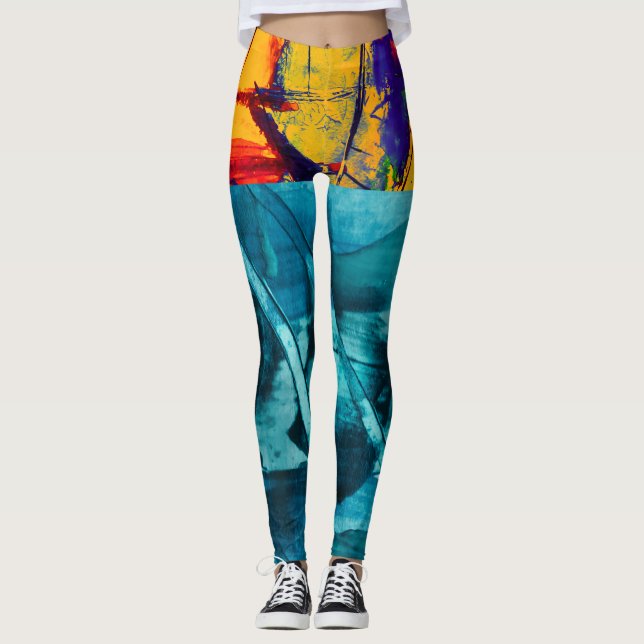 Moderne, mehrfarbige Abstrakte Wasserfarbenlehre Leggings (Vorderseite)