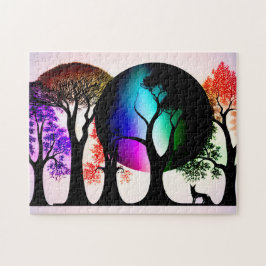 Moderne mehrfarbige Blätter auf Schwarzen Silhouet Puzzle