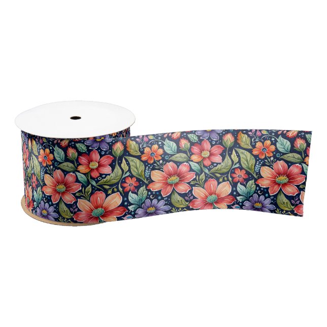 Moderne mehrfarbige Blumen Satinband (Spule)