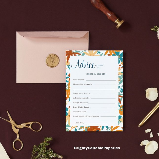Moderne mehrfarbige Blumenberatungskarte Hinweiskarte (🌸 Capture timeless wisdom and colorful love with our Modern Multicolor Floral Wedding Advice Card! )
