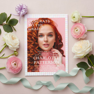 Moderne Mehrfarbige Gingham-Foto-Abschlussfeier Acryleinladungen