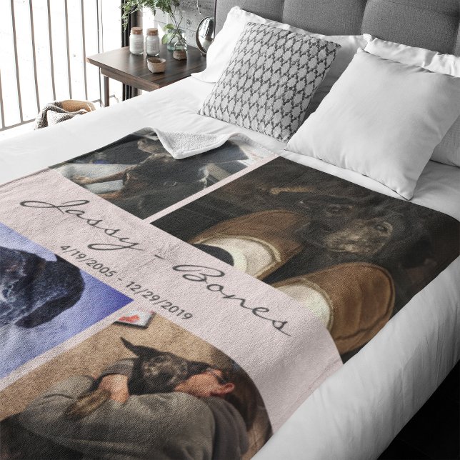 Moderne Memorial Pet FotoCollage Rosa Fleecedecke (Capture precious pet moments with our Modern Pet Photo Collage Fleece Blanket. )