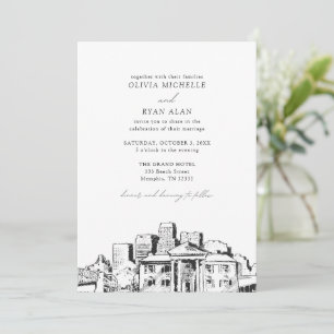 Moderne Memphis Skyline Black & White Wedding Einladung