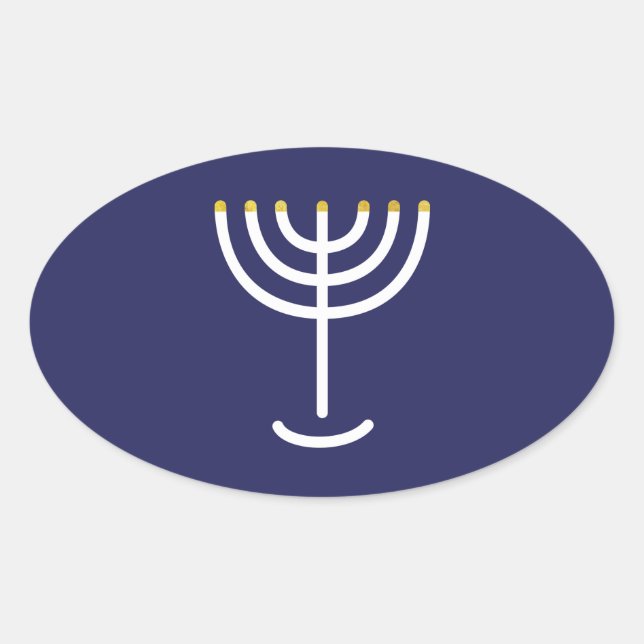 Moderne Menorah White Navy Gold Grafik Ovaler Aufkleber (Vorderseite)