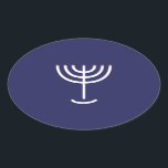 Moderne Menorah White Navy Gold Grafik Ovaler Aufkleber<br><div class="desc">Hebräisch Menorah Sticker. Marine,  weiß,  Gold. Übertragbar und anpassbar.</div>