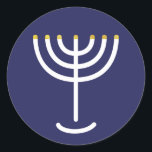Moderne Menorah White Navy Gold Grafik Runder Aufkleber<br><div class="desc">Hebräisch Menorah Sticker. Marine,  weiß,  Gold. Übertragbar und anpassbar.</div>