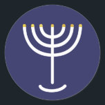 Moderne Menorah White Navy Gold Grafik Runder Aufkleber<br><div class="desc">Hebräisch Menorah Sticker. Marine,  weiß,  Gold. Übertragbar und anpassbar.</div>