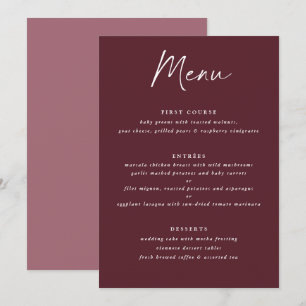 Moderne Merlot Burgunder Handschrift Hochzeit Menükarte
