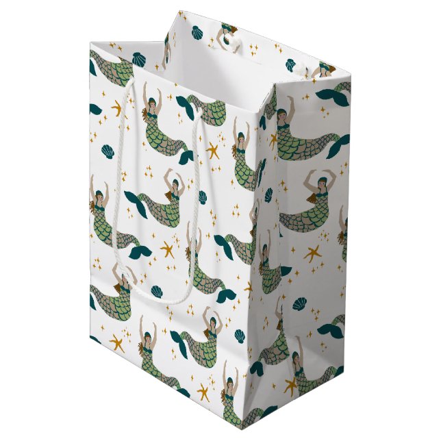 Moderne Mermaid Siren Thema Illustration Print Mittlere Geschenktüte (Vorderseite Schrägansicht)