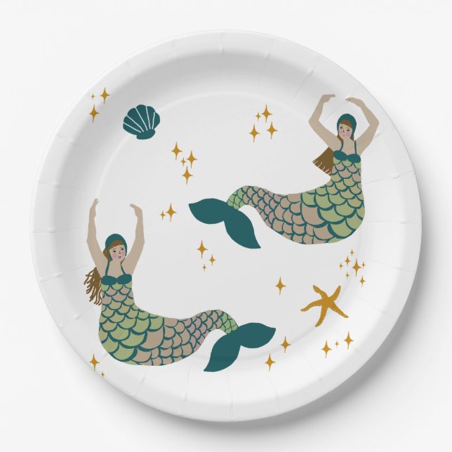 Moderne Mermaid Siren Thema Illustration Print Pappteller (Vorderseite)