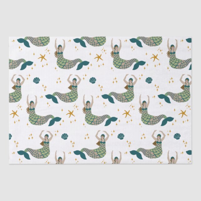 Moderne Mermaid Siren Thema Illustration Print Seidenpapier (Vorderseite)