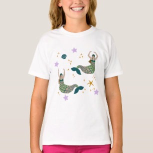Moderne Mermaid Siren Thema Illustration Print T-Shirt