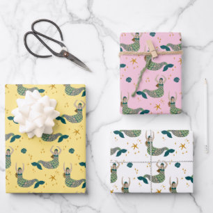 Moderne Mermaid Siren Theme Illustration Geschenkpapier Set