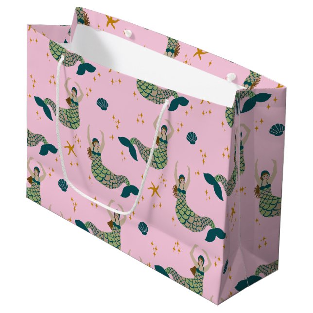Moderne Mermaid Siren Theme Illustration Print Pin Große Geschenktüte (Vorderseite Schrägansicht)