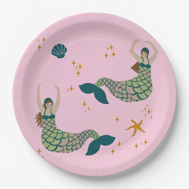Moderne Mermaid Siren Theme Illustration Print Pin Pappteller (Vorderseite)