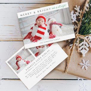 Moderne Merry & Bright Birth Stats Fotos Feiertagskarte