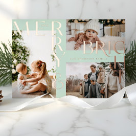 Moderne Merry & Bright Bold Typografie 3 Foto Minz Folien Feiertagskarte
