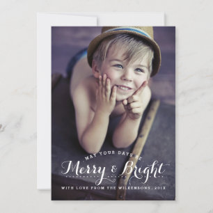 Moderne Merry & Bright Holiday Two Foto Card Feiertagskarte