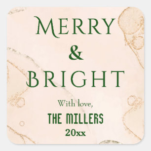 Moderne Merry & Bright niedliche Weihnachten Quadratischer Aufkleber