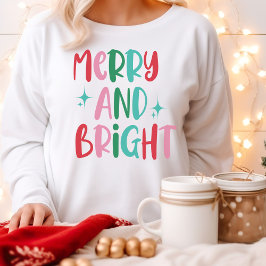 Moderne Merry & Bright Retro farbenfrohe Weihnacht T-Shirt