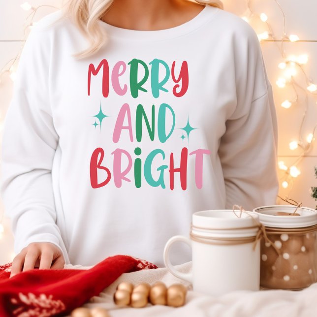Moderne Merry & Bright Retro farbenfrohe Weihnacht T-Shirt (Von Creator hochgeladen)